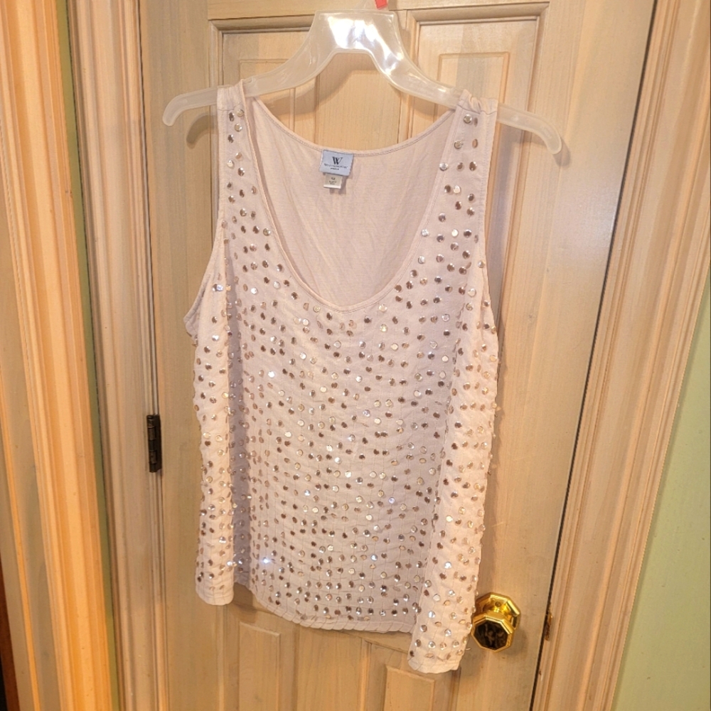 Womens Plus Sz 1X Worthington Beaded Cream Fancy Tank Top Shirt - Picture 1 of 6